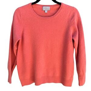 Pure Collection 100% Cashmere Luxury Minimalist Preppy Sweater Coral Womens L